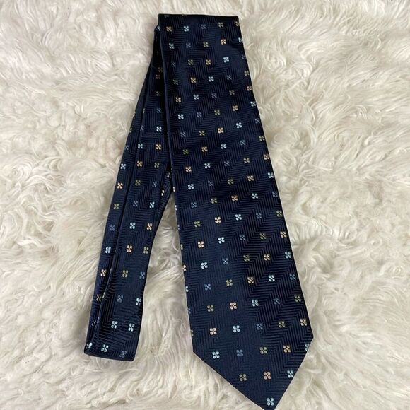 LOUIS DELL’OLIO 100% Silk Seide Mens Designer Tie Made in Italy Blue Floral 56”L - Picture 3 of 7